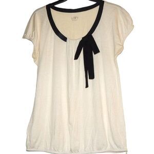 ANN TAYLOR LOFT women's small cream black bow short sleeve blouse